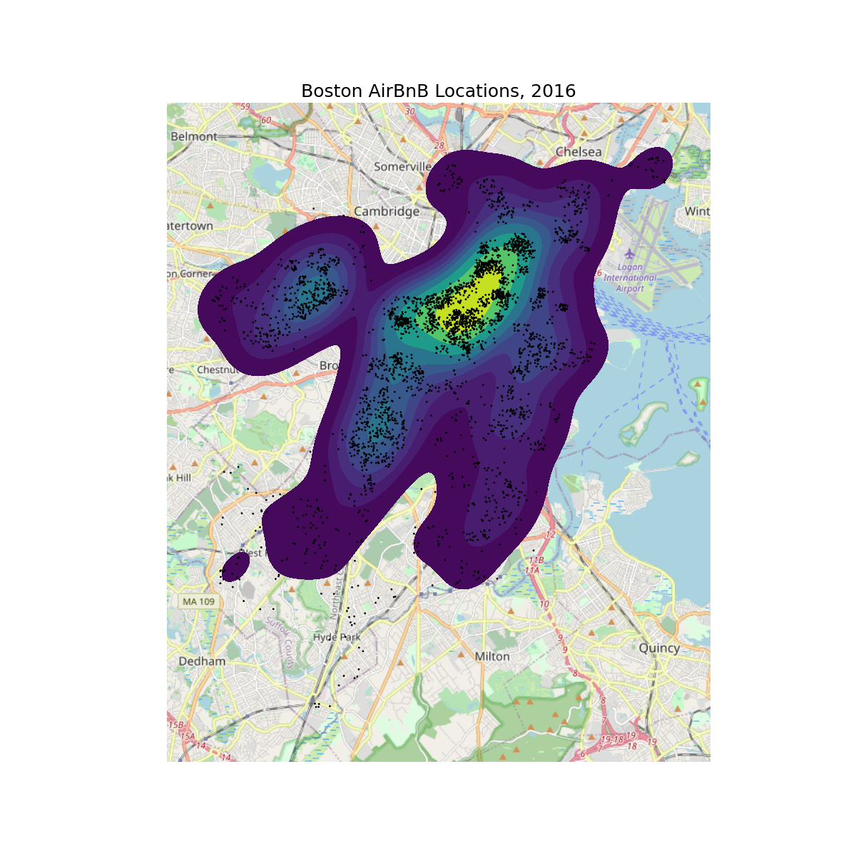 Boston AirBnB Locations, 2016