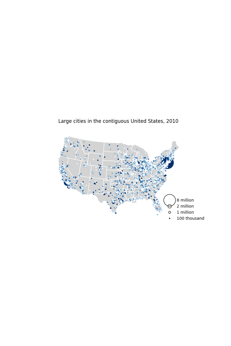 Large cities in the contiguous United States, 2010