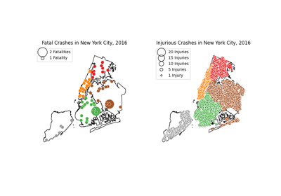 Pointplot of NYC fatal and injurious traffic collisions