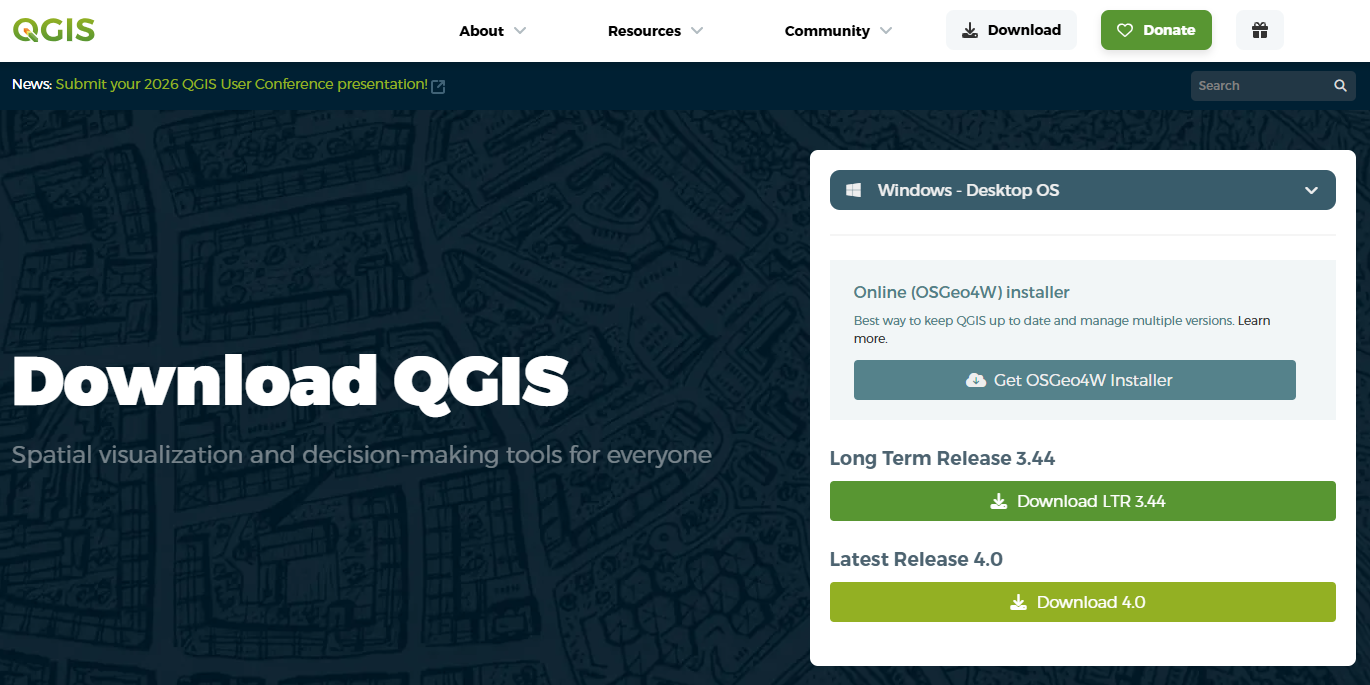 QGIS 4.0的Windows版本下载页面 QGIS 4.0的Windows版本下载页面