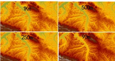 中国海拔高度DEM-1km-500m-250m空间分布数据