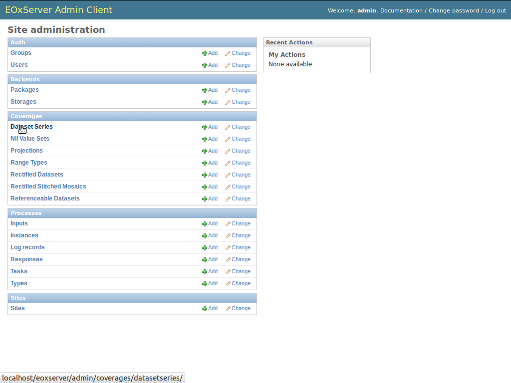 EOxServer demonstration admin client start