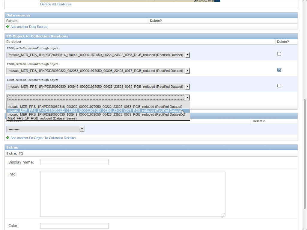 EOxServer demonstration admin client Dataset Series Management