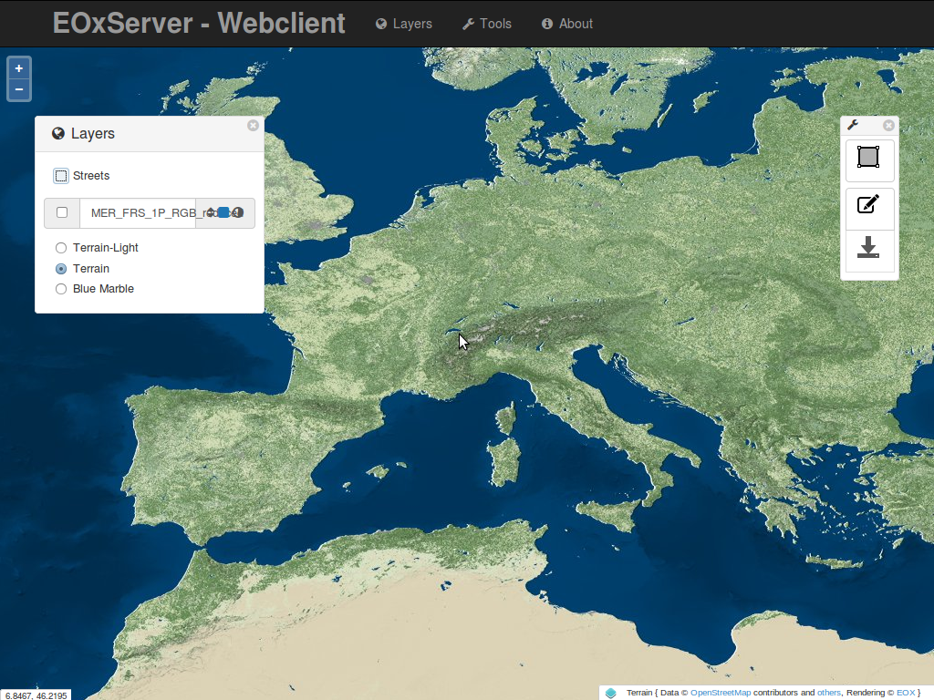 EOxServer demonstration embedded client outlines