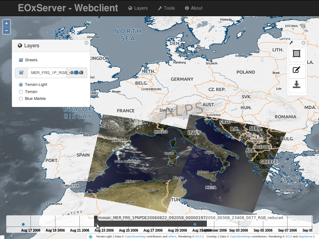 EOxServer demonstration embedded client outlines