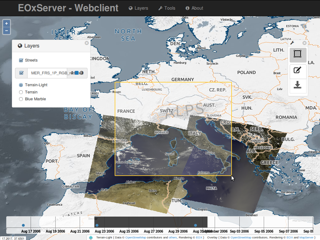EOxServer demonstration embedded client outlines