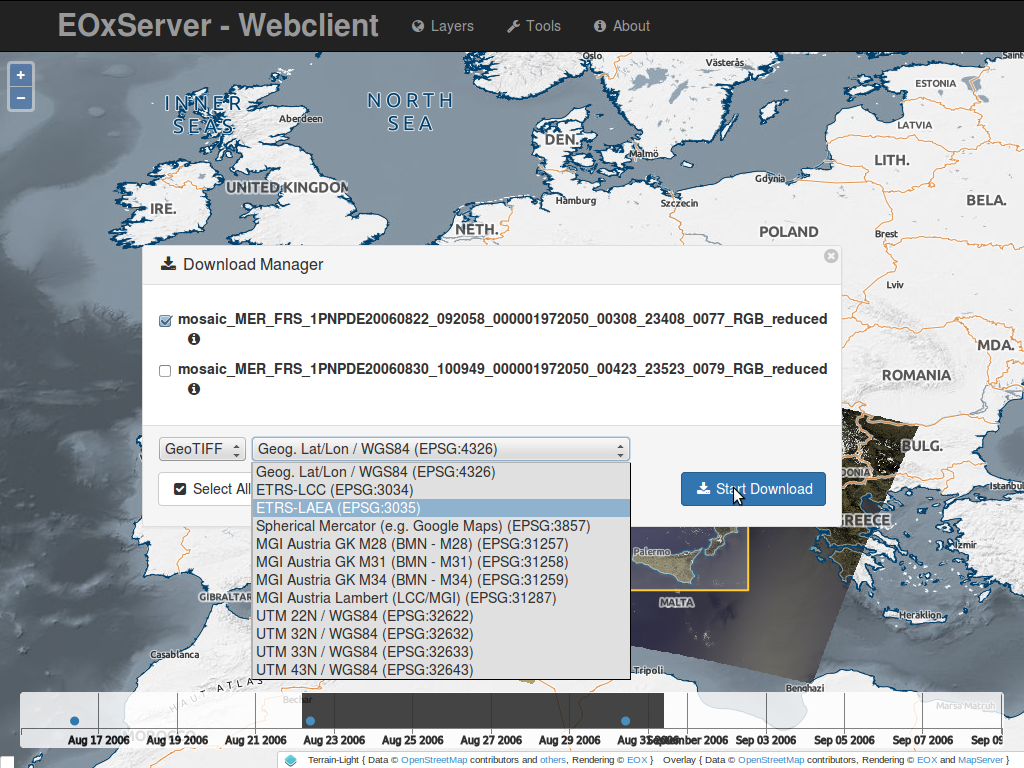 EOxServer demonstration embedded client outlines