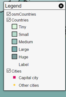 Layers can be consulted and toggled from the legend in the Geomajas application