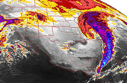 Colorized GOES-7 image of the "Storm of the Century," March 13 1993.