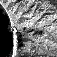 Contrast-stretched (histogram equalization) TM Band 3 image of Morro Bay.