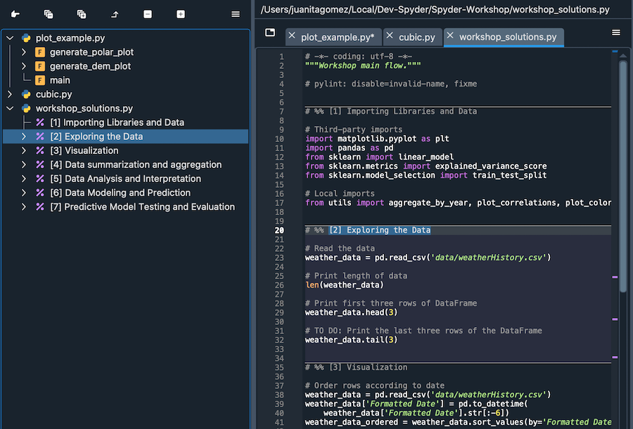 Spyder's Editor panel, showing an example of a code cell