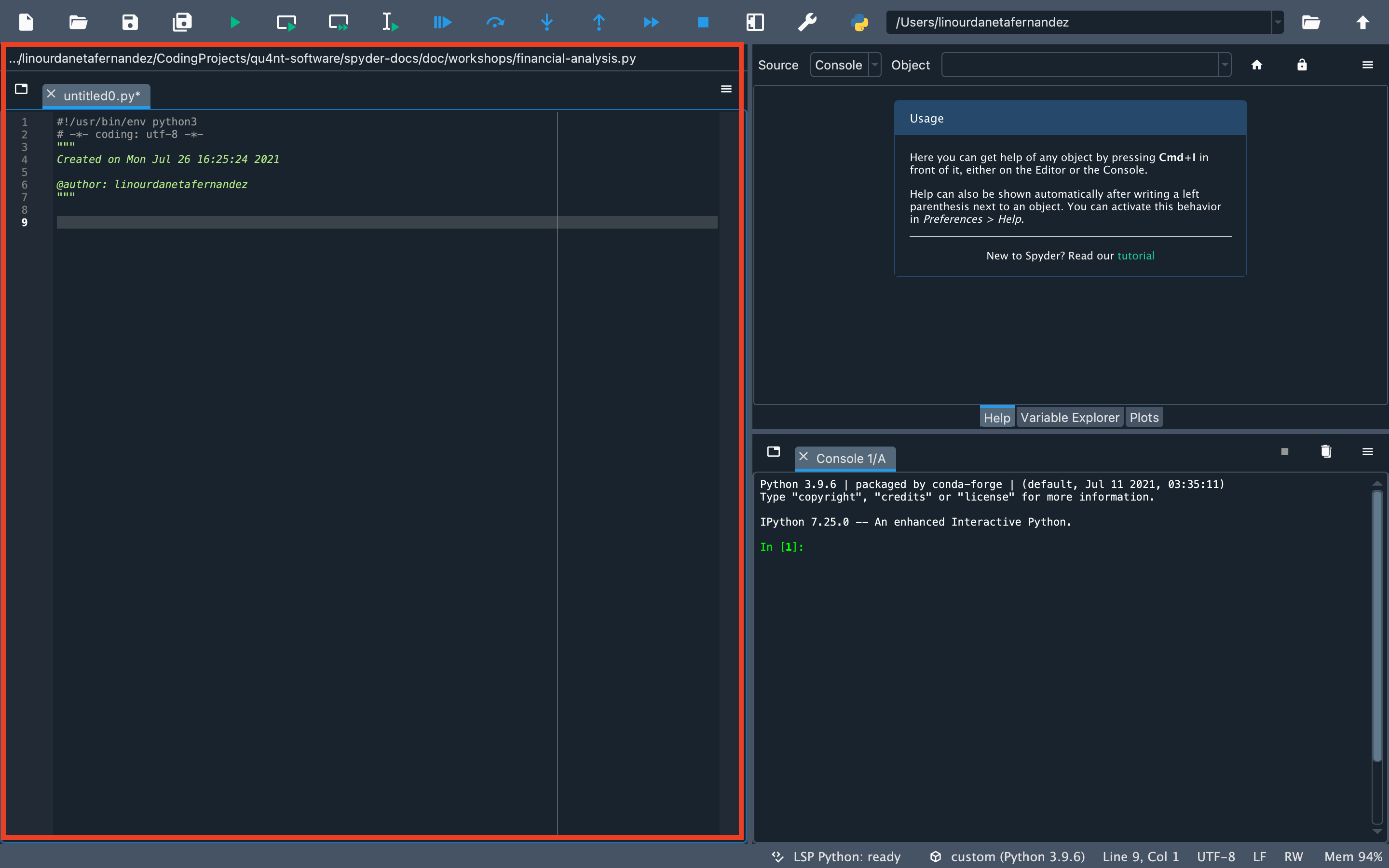 Editor location in Spyder IDE