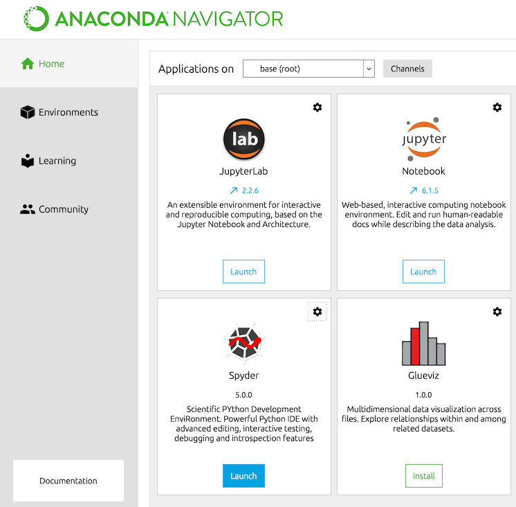 Navigator showing running a specific version of Spyder