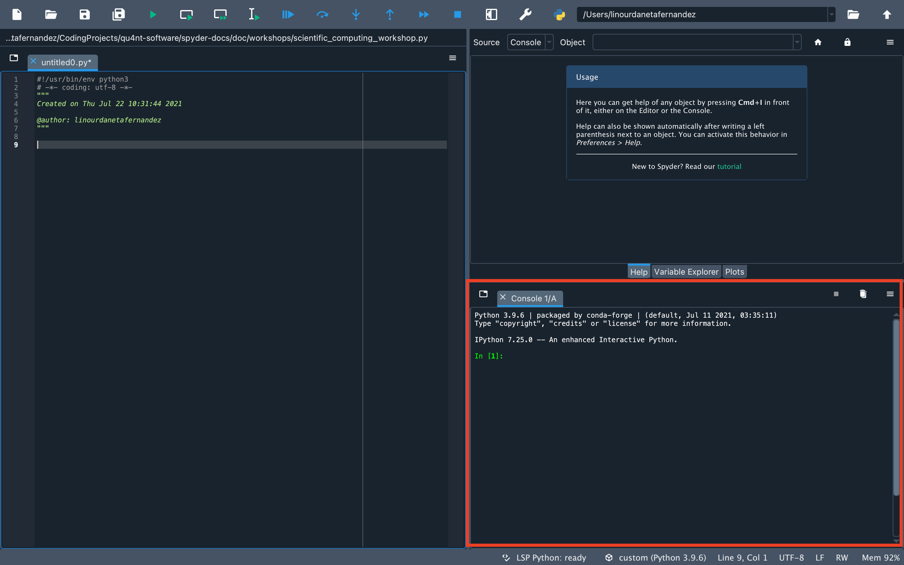 IPython Console location in Spyder IDE