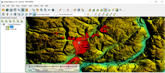 global mapper dem viewshed