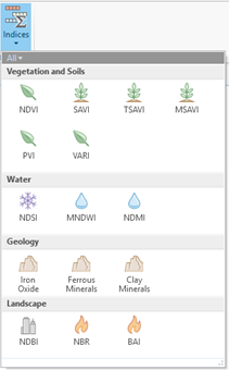 vegetation indices drop-down