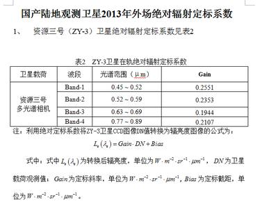  2013年国产陆地观测卫星绝对辐射定标系数