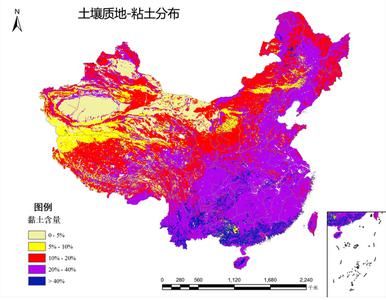  中国土壤质地空间分布-黏土