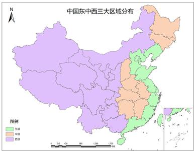  中国东中西三大区域分布数据