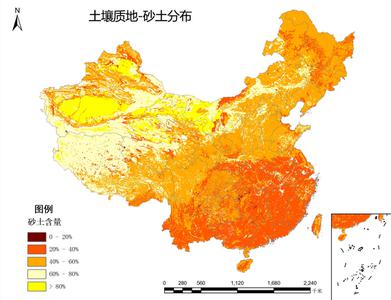  中国土壤质地空间分布-砂土