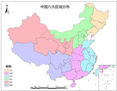  中国六大区域空间分布数据