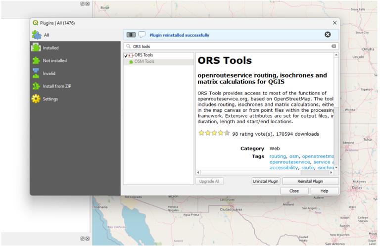 在 QGIS 中安装 ORS Tools 插件