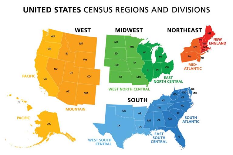 美国各地区信息图表