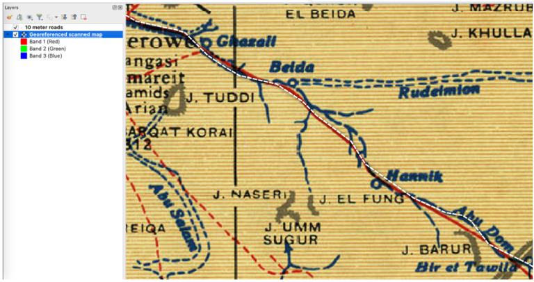 地理参考扫描地图显示尼罗河的一部分