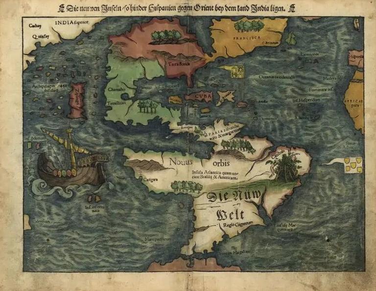 1550年的西半球彩色木刻地图