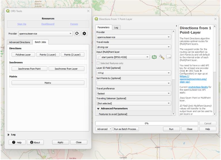 使用 QGIS 中的 ORS 插件确定点集之间的最快路线