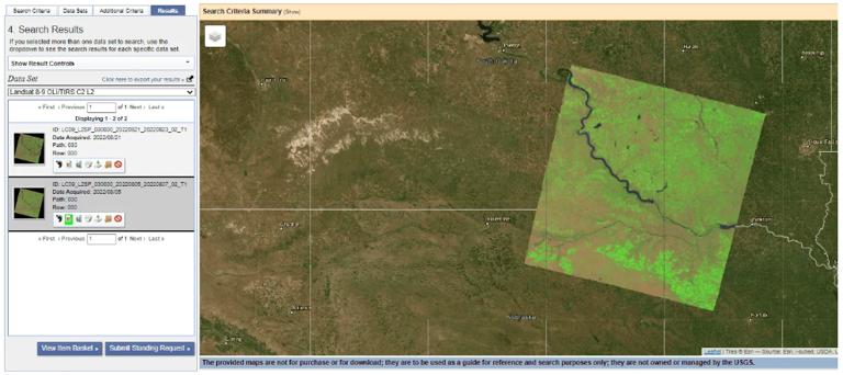 EarthExplorer 中 Landsat 9 图像的叠加预览