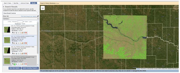 EarthExplorer 中 Sentinel-2 图像的叠加预览