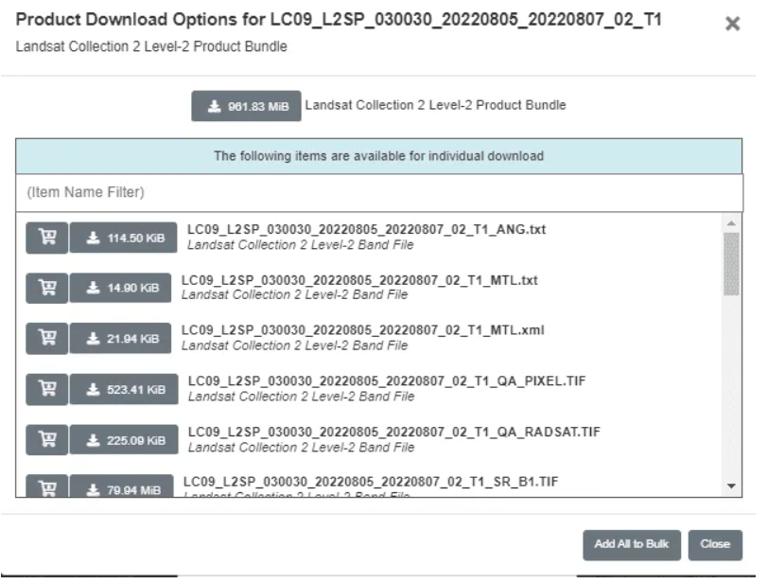 Landsat 9 下载选项。