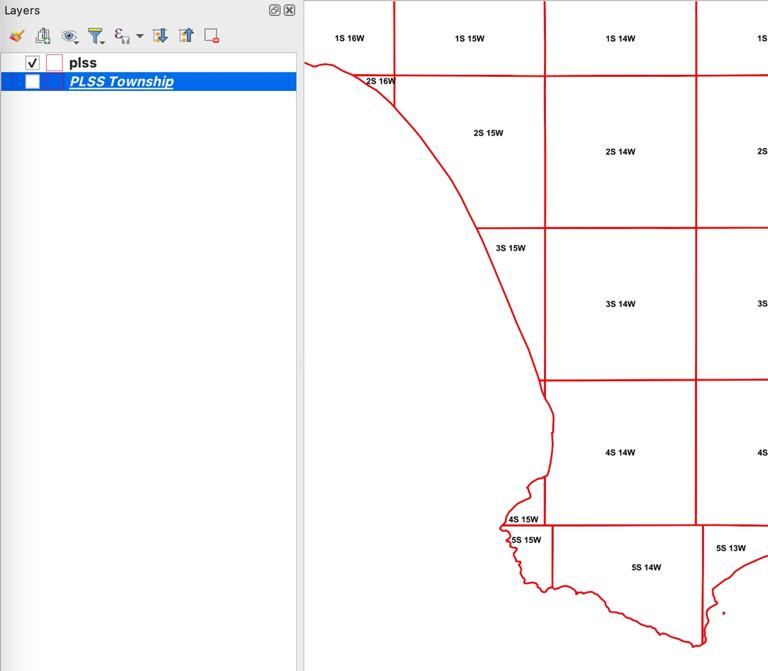 显示QGIS 中带有红线和黑色标签的调查切片图层