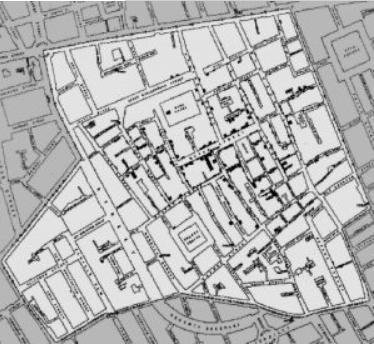 John Snow 绘制的伦敦 Soho 霍乱病例地图