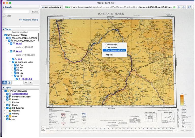在 Google 地球专业版中探索 kmz 文件以获取扫描地图