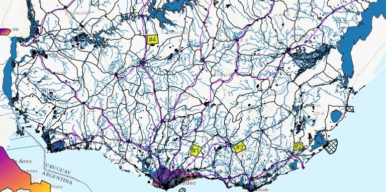 乌拉圭地图，蓝色交通网络