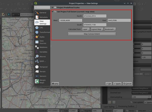 限制 QGIS 中的项目范围