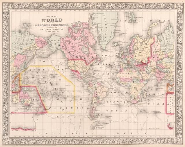 墨卡托投影上的世界地图